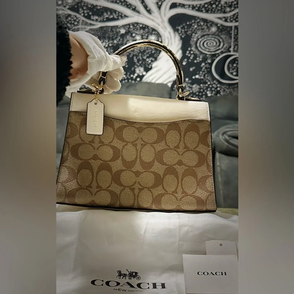 Coach Brown and White Satchel with Leopard Accents - Picture 13 of 16